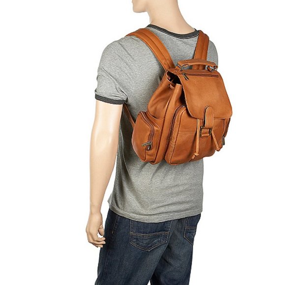 Le Donne Classic Multi Pocket Backpack Tan New  k1